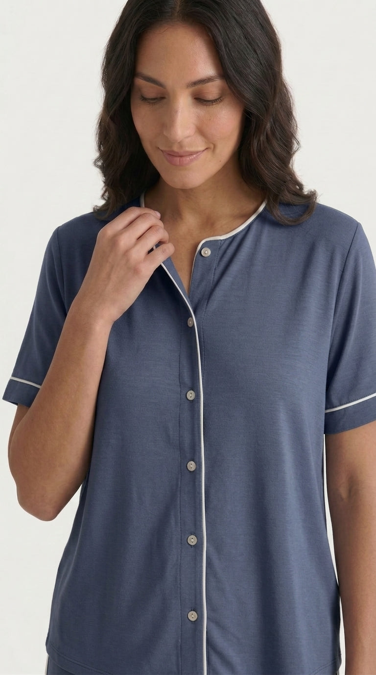 Conjunto de Pijama Curto (Camisa) em Bambu Elástico para Mulher