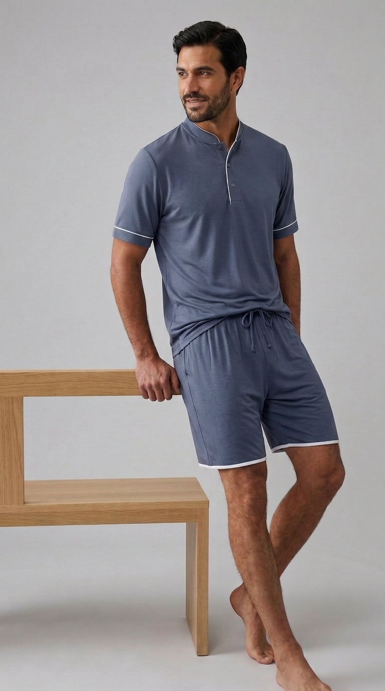 Conjunto de Pijama Curto em Bambu Elástico para Homem